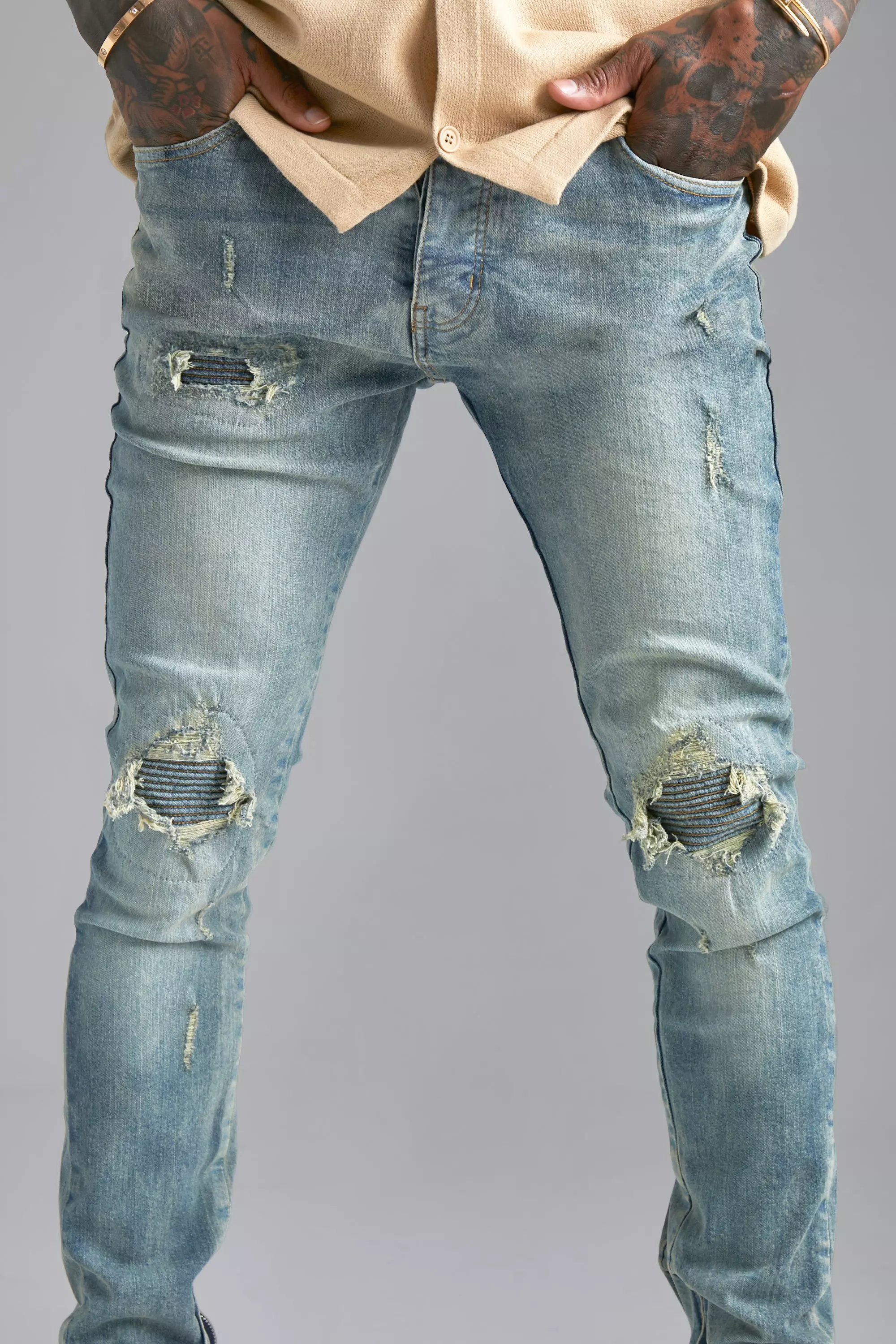 Mens skinny sale stretch biker jeans